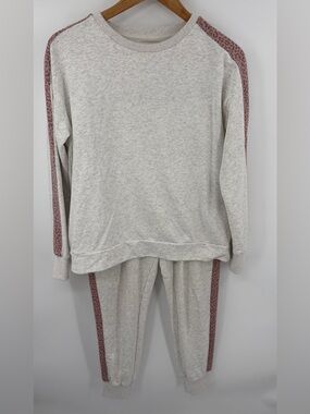 Anthropologie All Fenix pink cheetah side striped crewneck jogger set women’s S